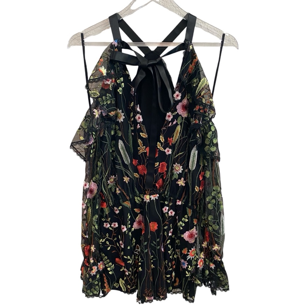 Alexis Brenna Floral Embroidered Romper in Black Garden Size Small - Picture 6 of 9